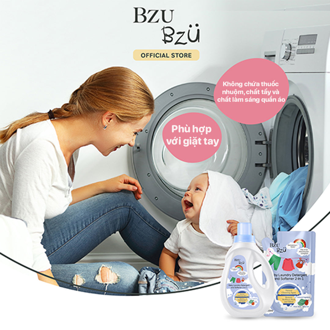 Bzu Bzu Nước giặt xả vải cho trẻ sơ sinh 2 trong 1 - 1L