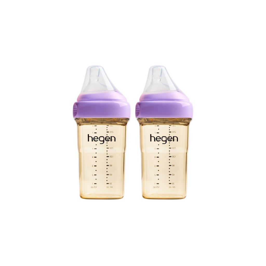 Set of 2 Hegen Ppsu Milk Bottles 240ml Nipple Size M From 3 - 6 Months