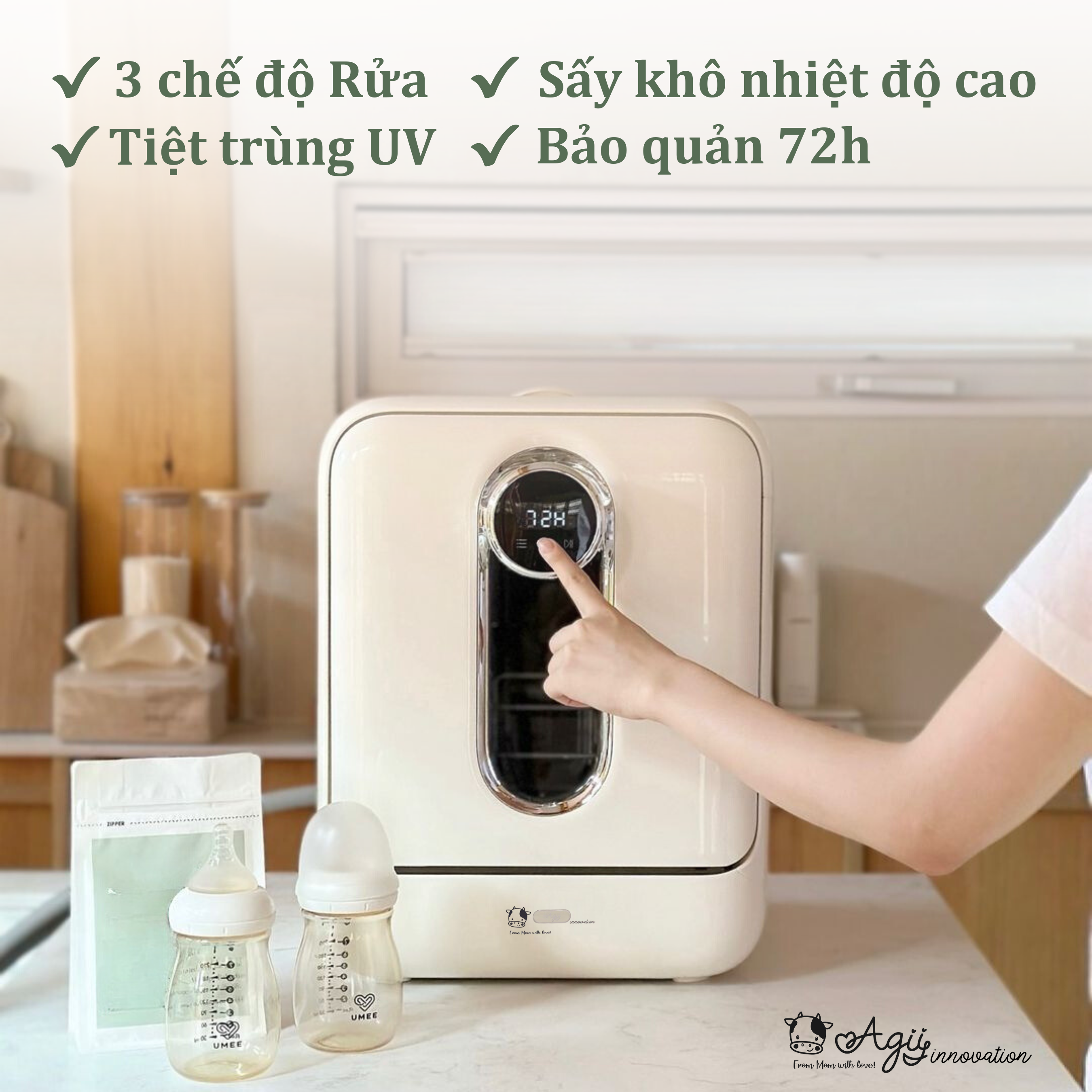 Agii Máy rửa bình sữa thế hệ 03 - Màu kem