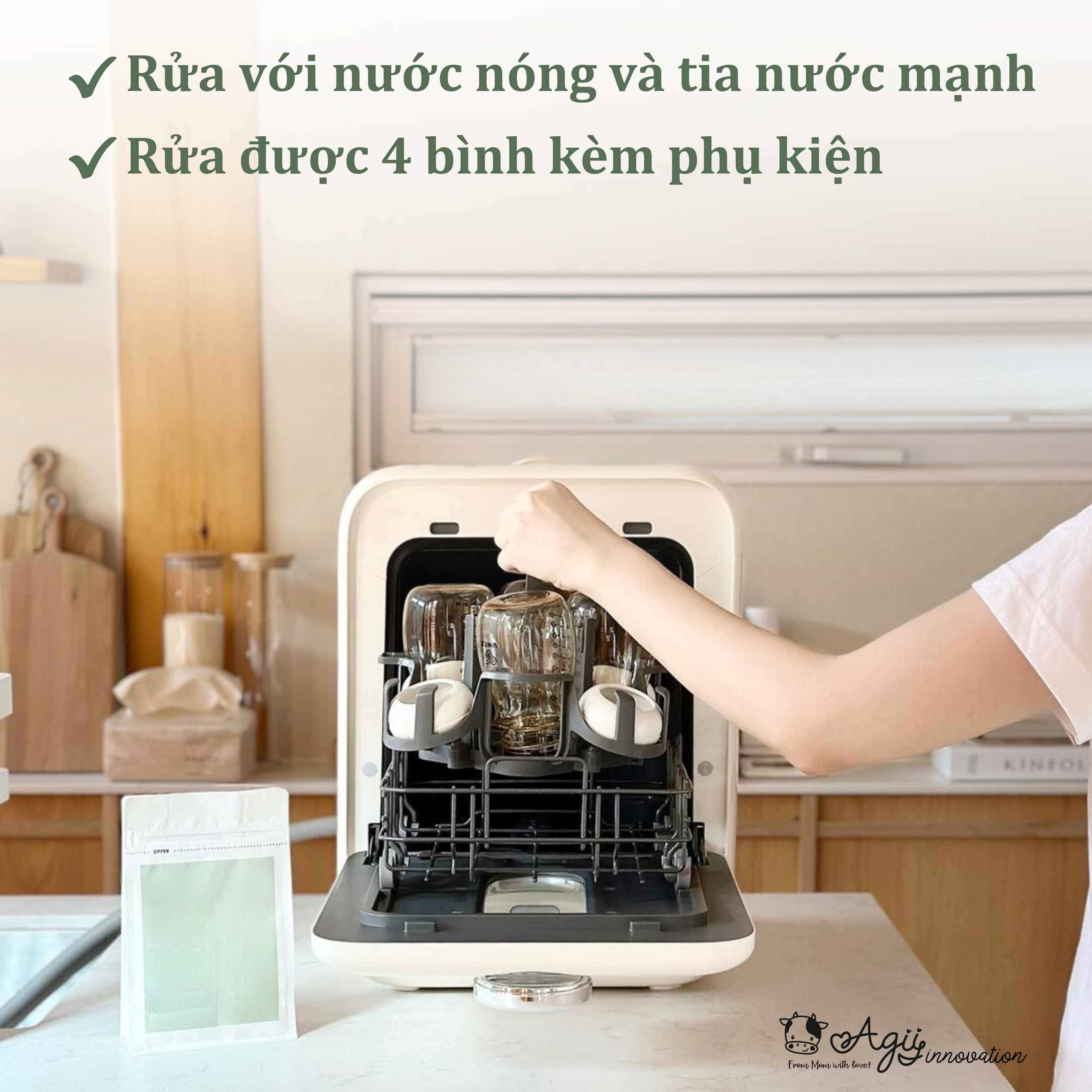 Agii Máy rửa bình sữa thế hệ 03 - Màu kem