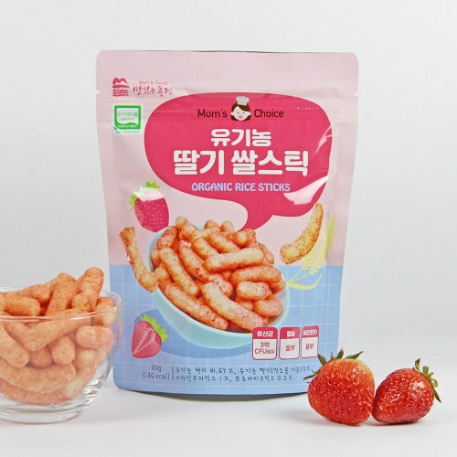 Mom's Choice organic brown rice cake stick shape strawberry flavor 30g