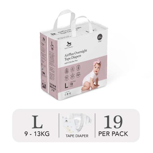 Tã Dán Ban Đêm Applecrumby Airplus Overnight Mini Tape Size L - 19 Miếng