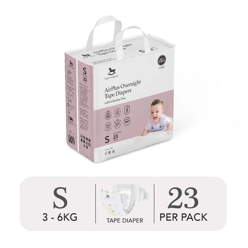 Tã Dán Ban Đêm Applecrumby Airplus Overnight Mini Tape Size S - 23 Miếng