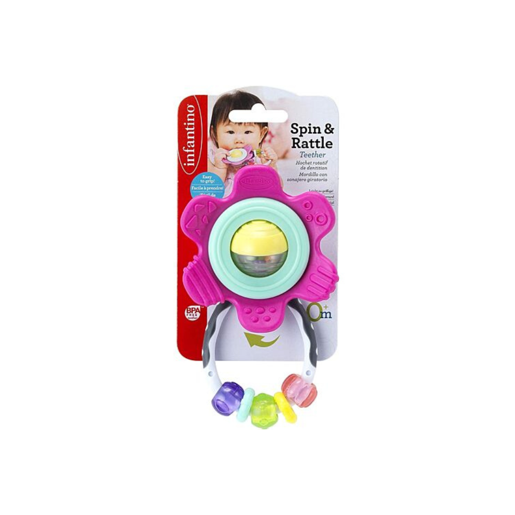 Infantino: Đồ chơi gặm nướu Spin & Rattle - Hồng