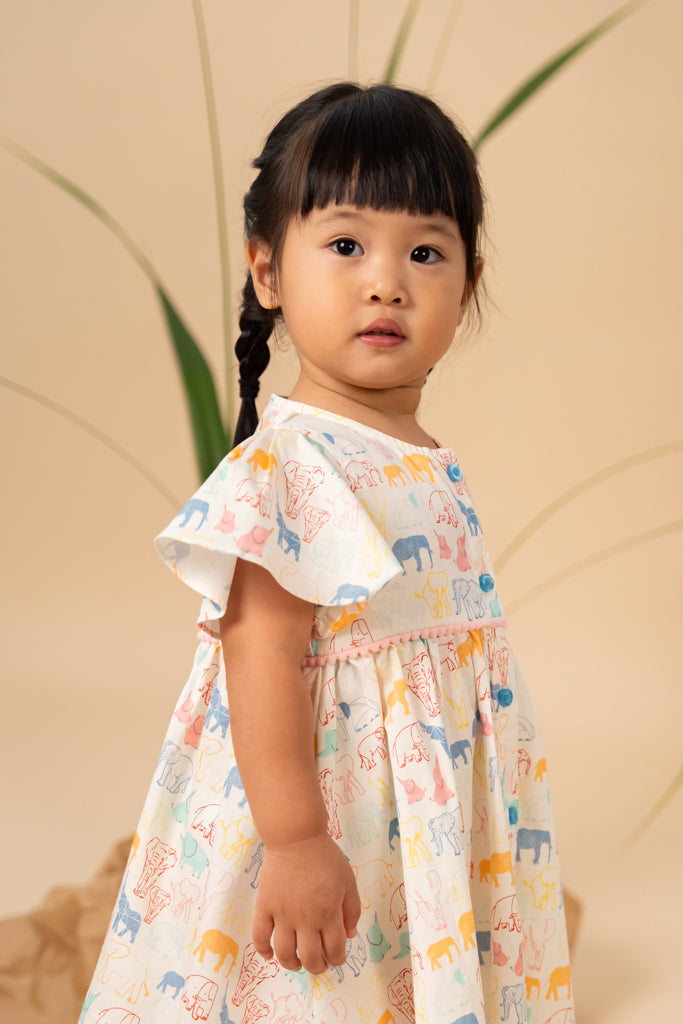 Elly Claire Dress - Colourful Elephants