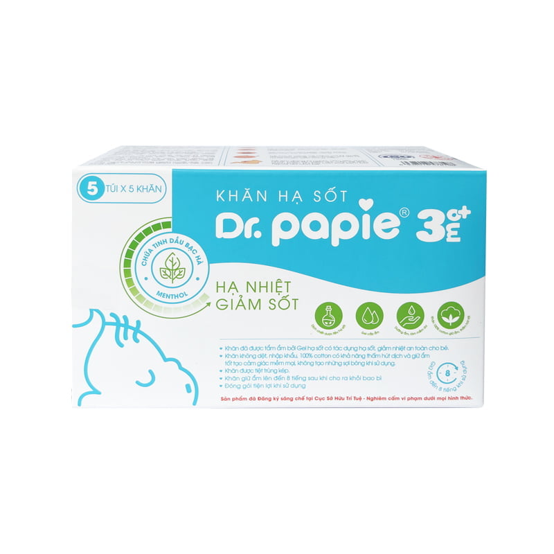 Khăn lau hạ sốt Dr Papie 3+ (25 cái)