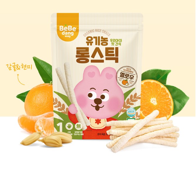 Bebedang organic brown rice cake - long stick with tangerine flavor