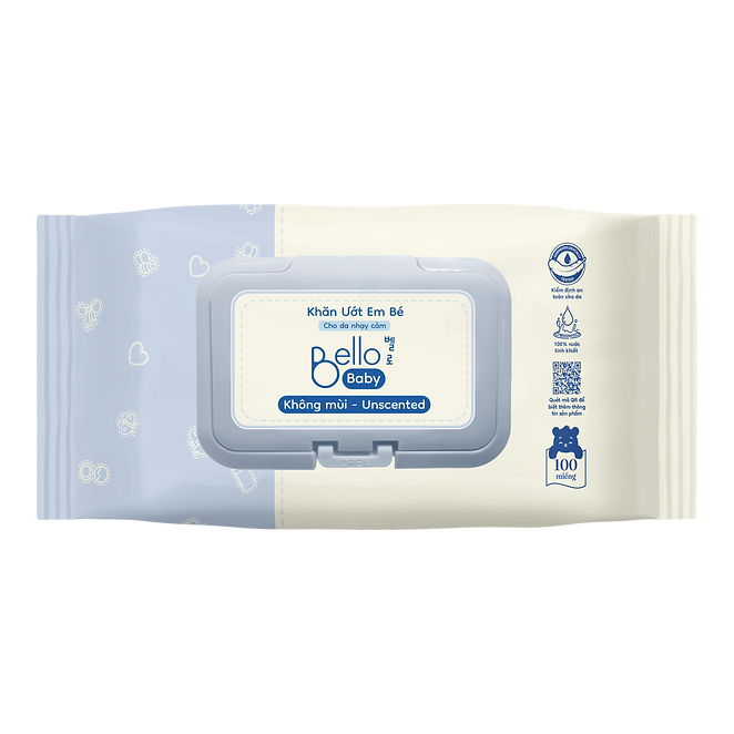 Bello baby wet wipes 100 sheets - 100% pure (odorless)