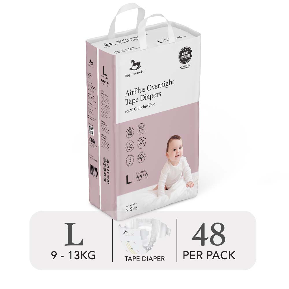 Tã Dán Ban Đêm Applecrumby Airplus Overnight Mega Tape Size L - 48 Miếng