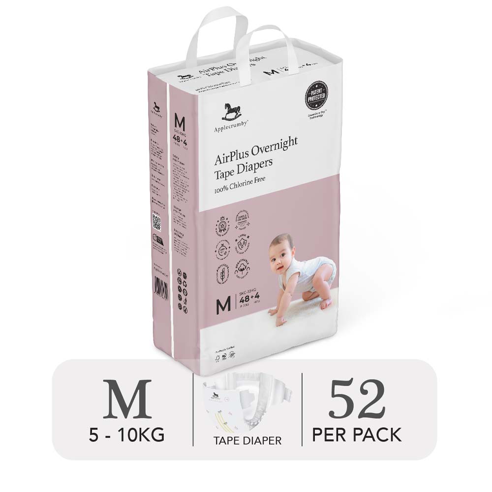 Tã Dán Ban Đêm Applecrumby Airplus Overnight Mega Tape Size M - 52 Miếng