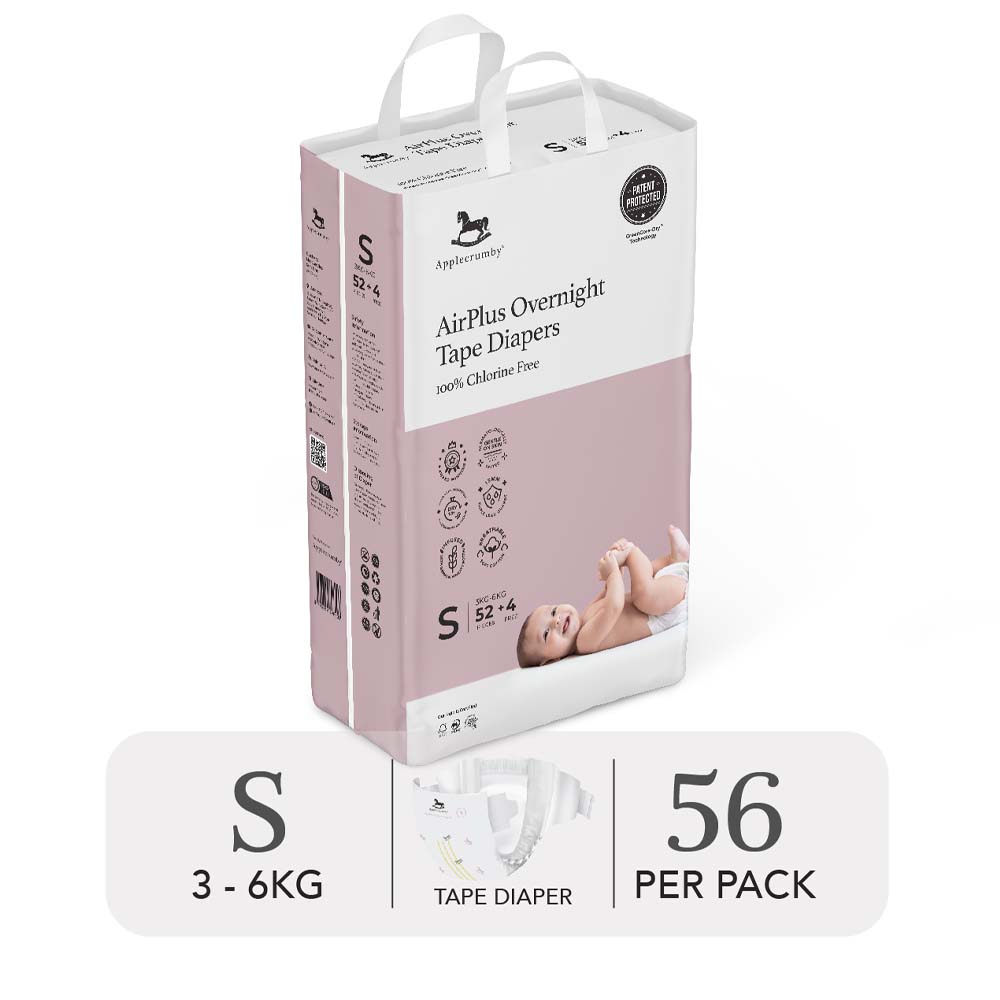 Tã Dán Ban Đêm Applecrumby Airplus Overnight Mega Tape Size S - 56 Miếng