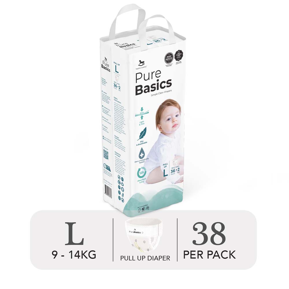 Applecrumby Purebasics Pull Ups Day &amp; Night Diaper Pants Size L - 38 Pieces