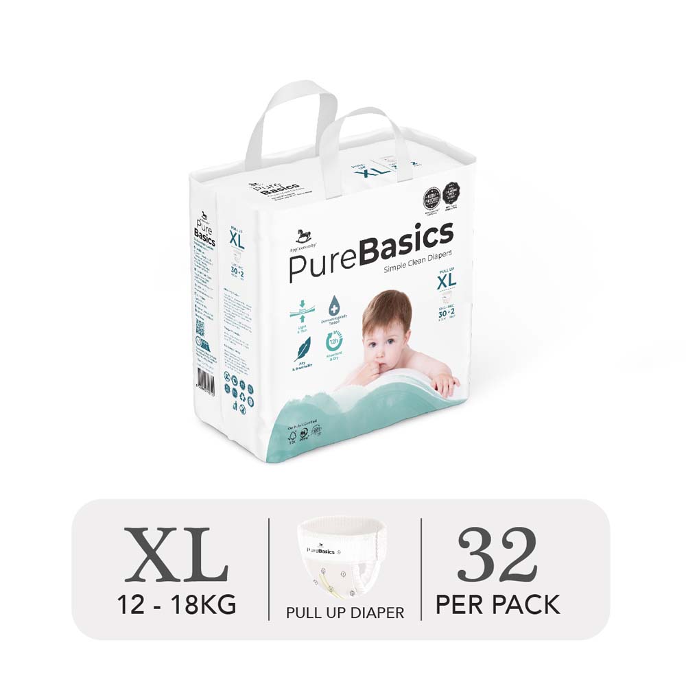 Applecrumby Purebasics Pull Ups Size XL Day &amp; Night Diaper Pants - 32 Pieces