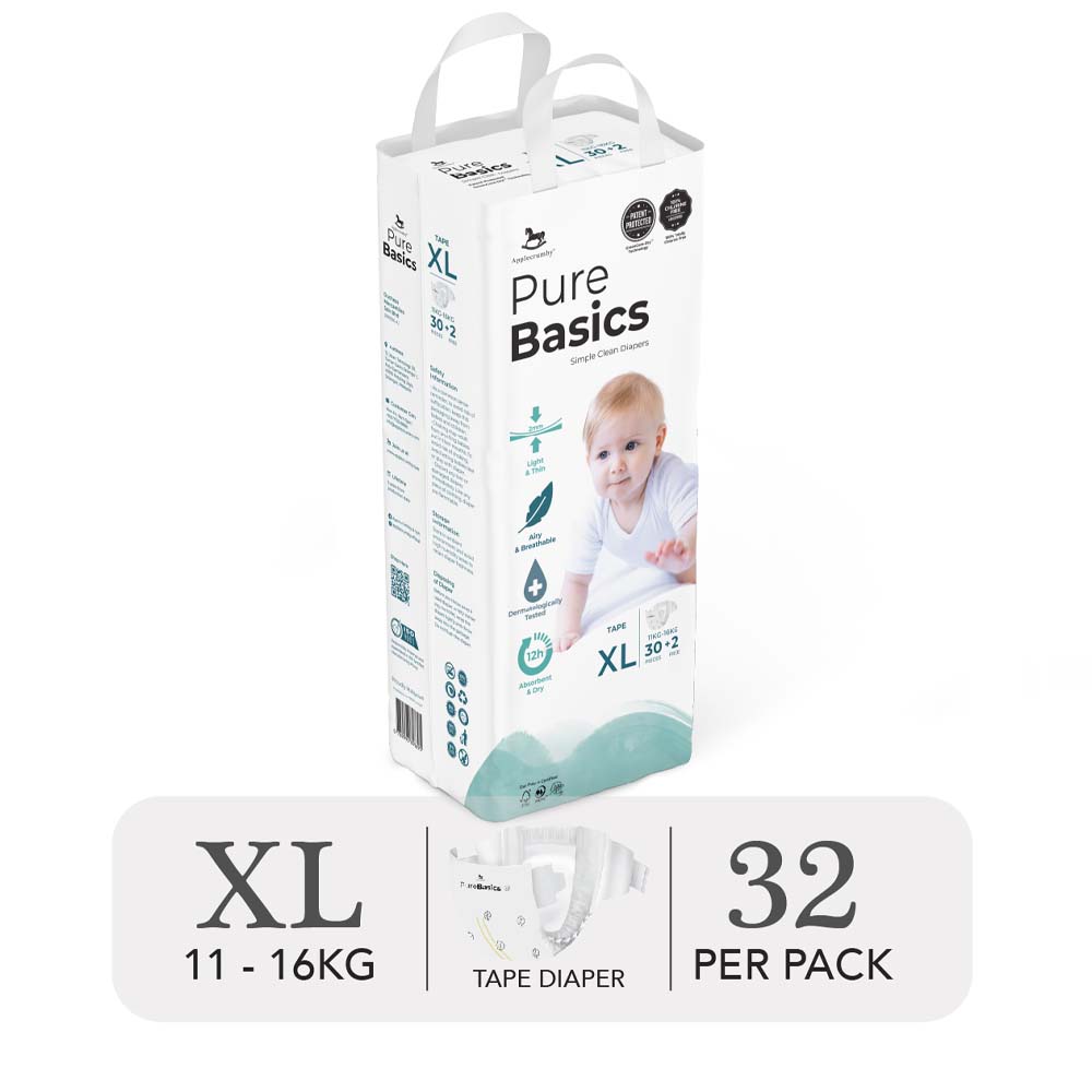 Tã Dán Ngày & Đêm Applecrumby Purebasics Tape Size XL - 32 Miếng