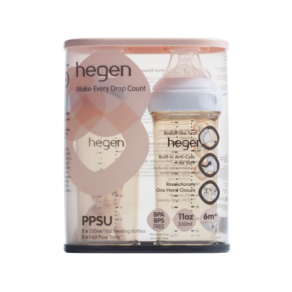 Set of 2 Hegen Ppsu Milk Bottles 330ml Nipple Size L Over 6 Months, White