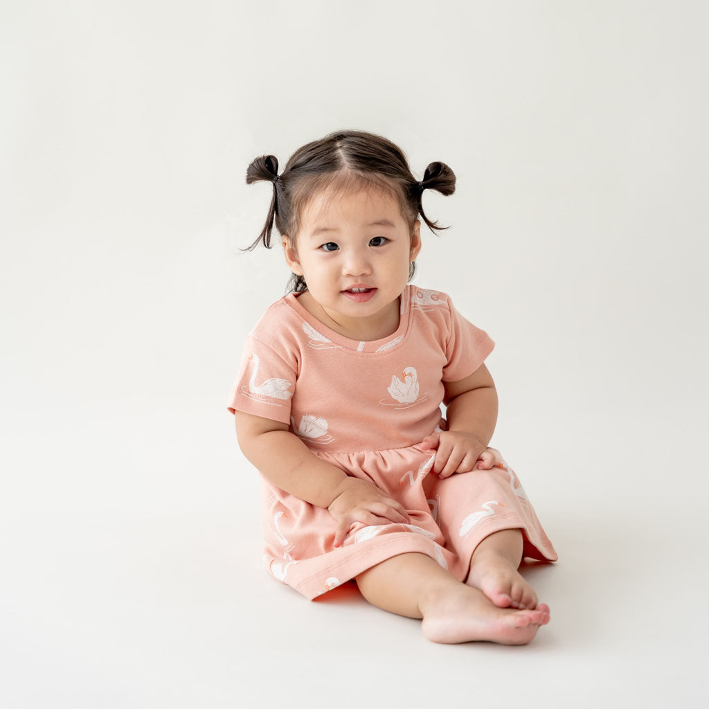 Motherswork X Le Petit Society Organic Dress for Girls with Swan Print