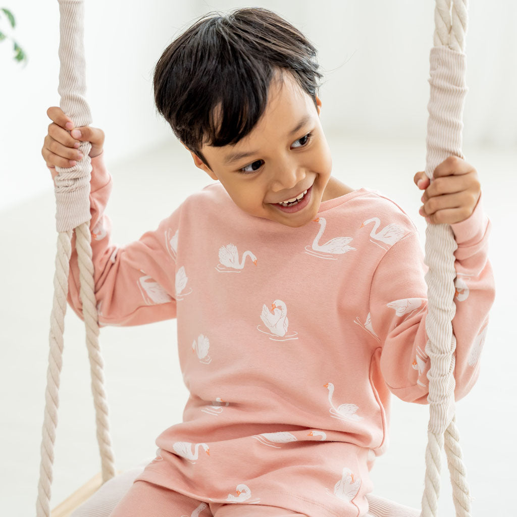 Motherswork X Le Petit Society Swan Print Long Sleeve Organic Pajamas Set