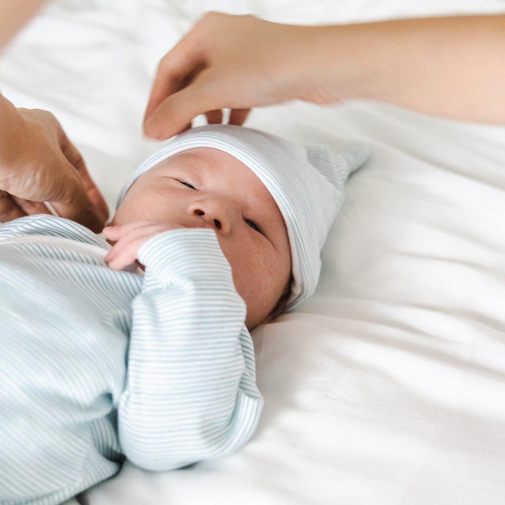 Motherswork X Le Petit Society Baby Blue Striped Organic Long Sleeve Kimono