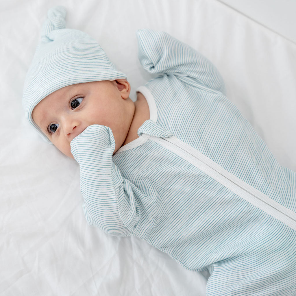 Motherswork X Le Petit Society Blue Striped Organic Baby Zipper Pajamas