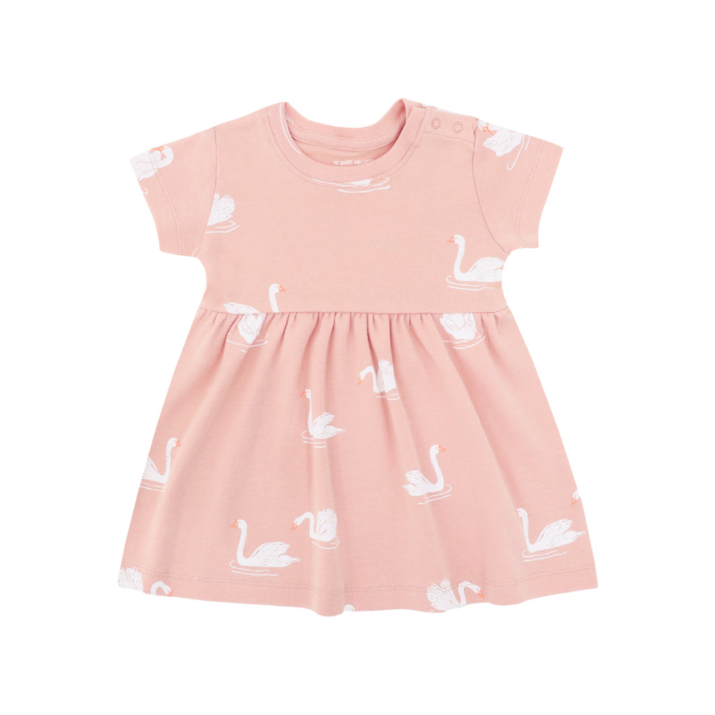 Motherswork X Le Petit Society Organic Dress for Girls with Swan Print