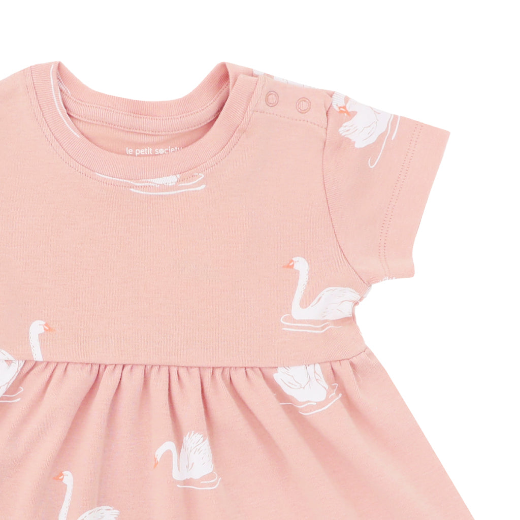 Motherswork X Le Petit Society Organic Dress for Girls with Swan Print