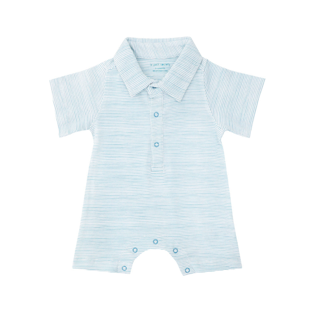 Motherswork X Le Petit Society Baby Boy Organic Polo Romper Sọc Xanh