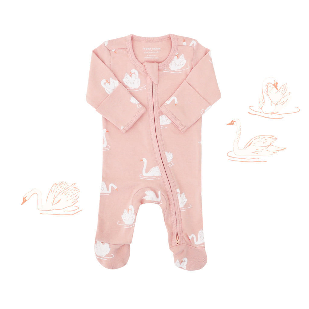 Motherswork x Le Petit Society Organic Baby Zipper Pajamas in Swan Print