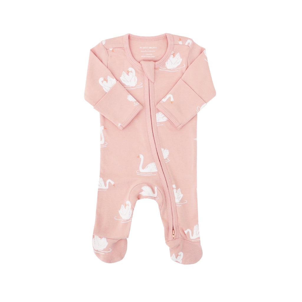 Motherswork x Le Petit Society Organic Baby Zipper Pajamas in Swan Print