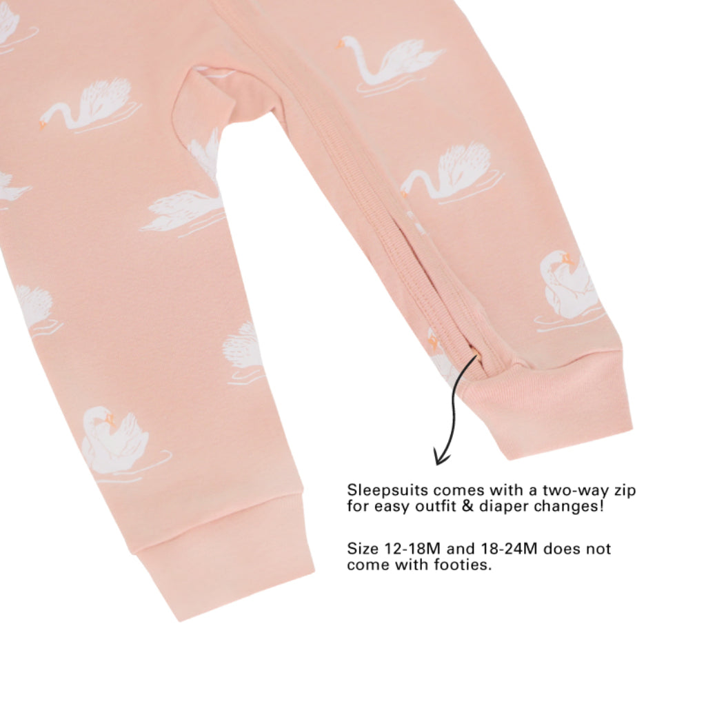 Motherswork x Le Petit Society Organic Baby Zipper Pajamas in Swan Print