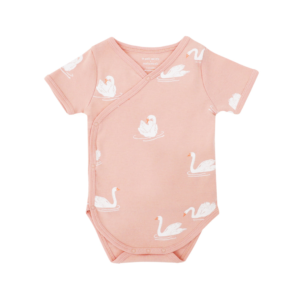 Motherswork X Le Petit Society Organic Baby Kimono Jumpsuit with Swan Print