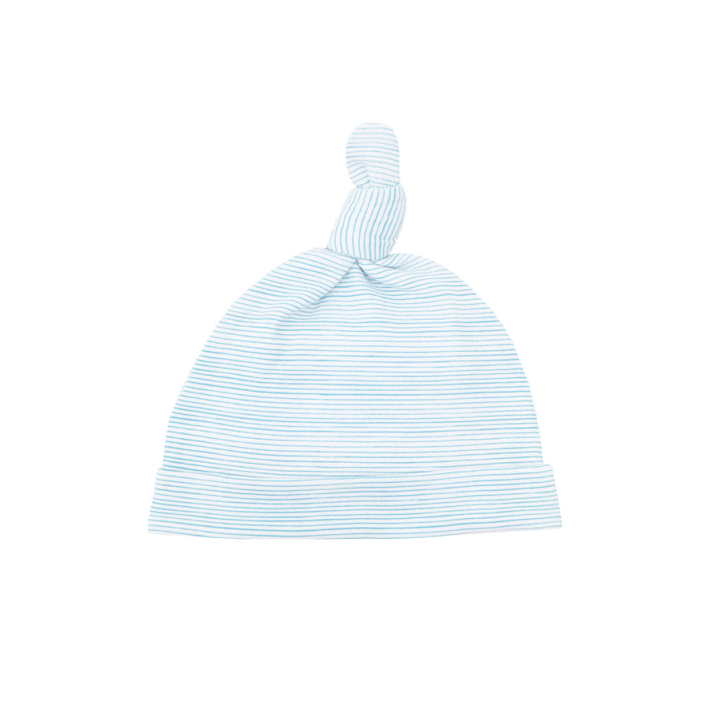 Motherswork X Le Petit Society Organic Baby Knot Hat in Blue Striped